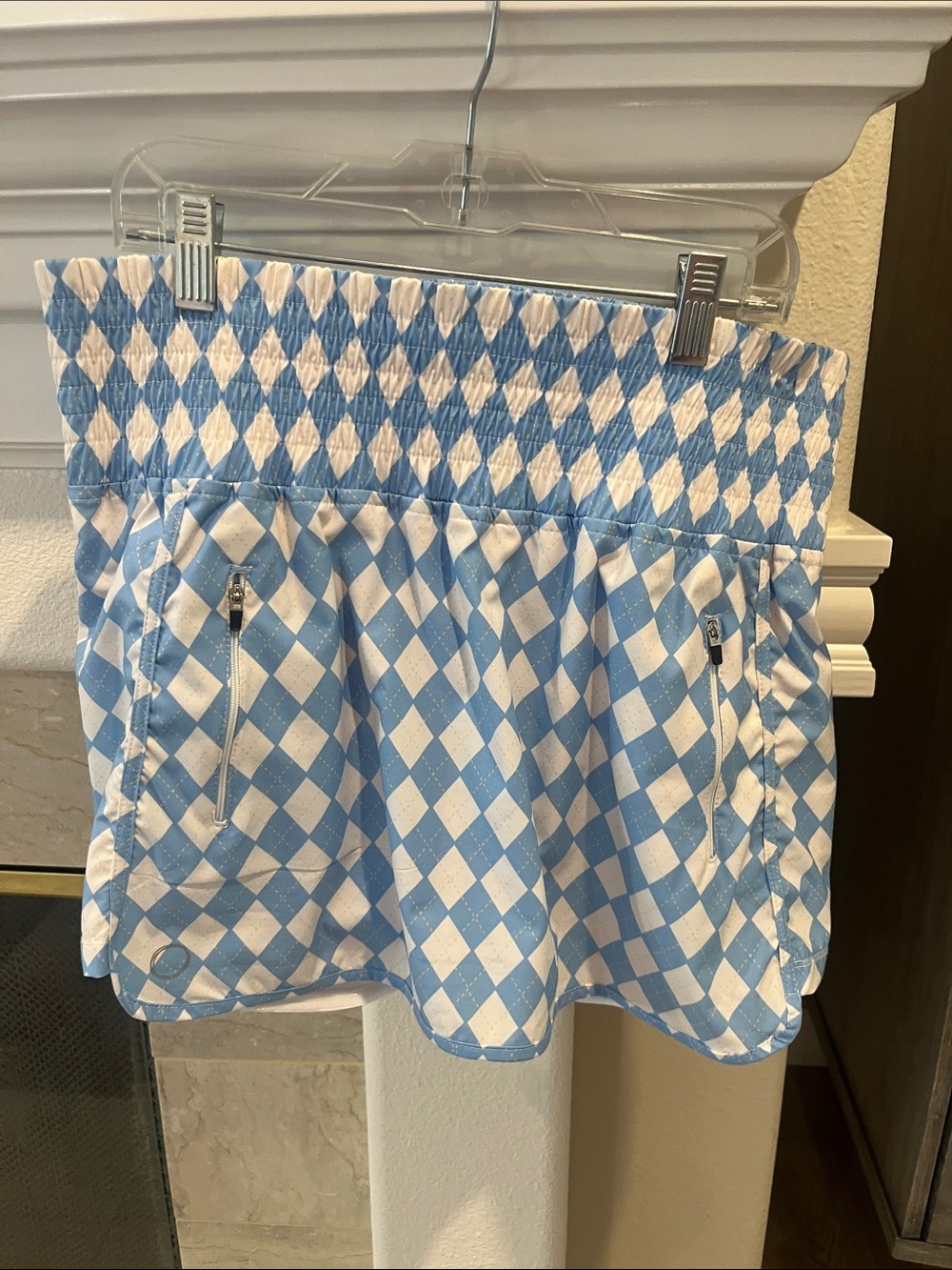 Women's Bubble  Blue and White Diamond-Print Stretch Waist Shorts